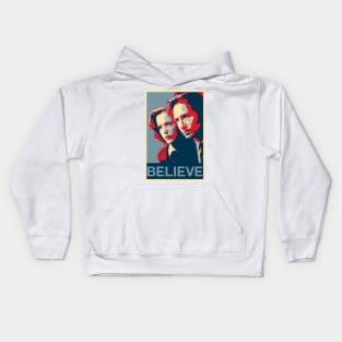 Scully and Mulder BELIEVE Poster Kids Hoodie